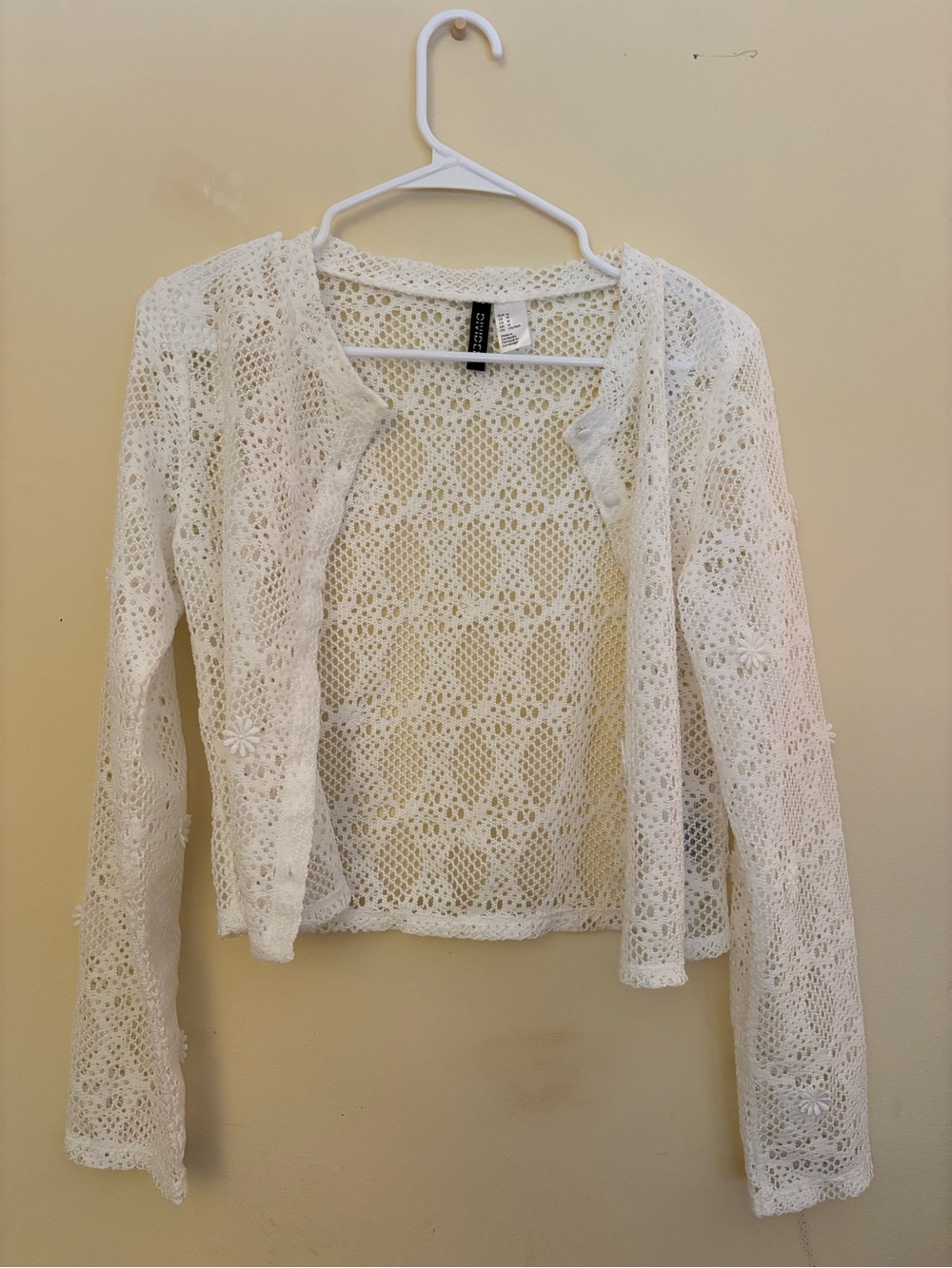 Divided White Crochet Openwork Cardigan